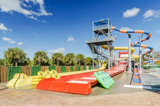 Water slides at a hotel resort pool