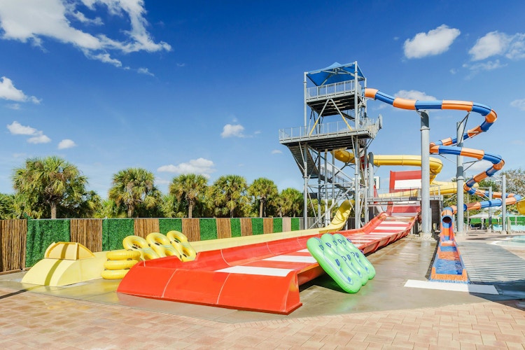 Water slides at a hotel resort pool