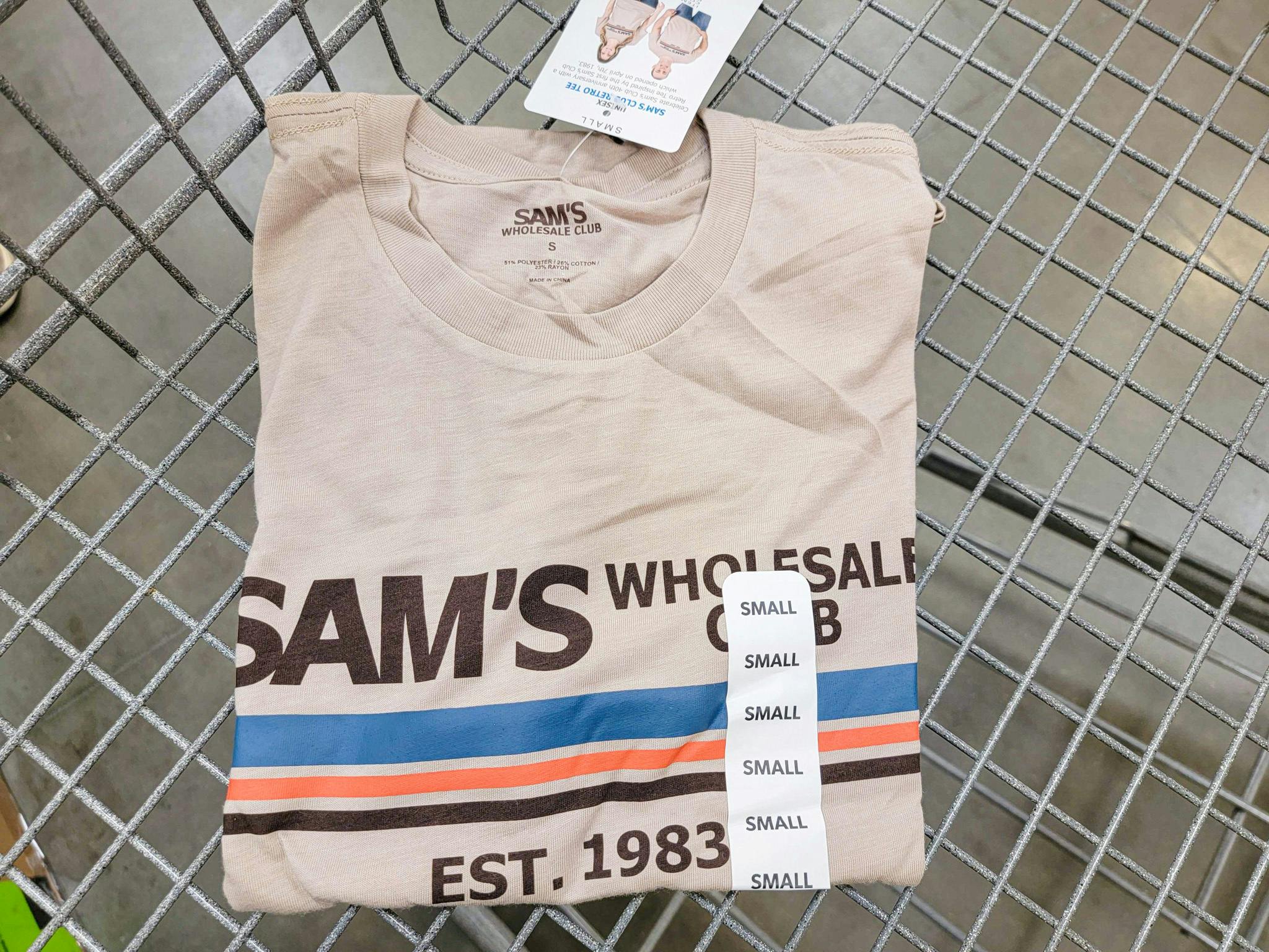 a sams club t shirt in a sams club cart