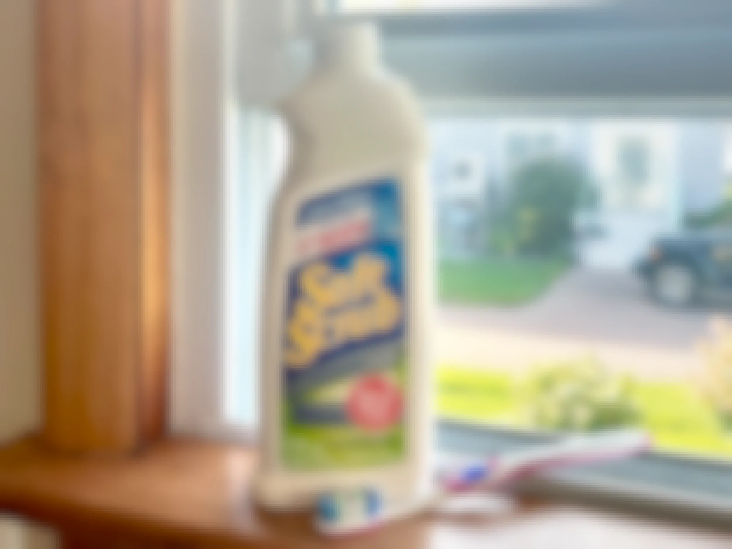 soft scrub cleanser with bleach and toothbrush near windowsill