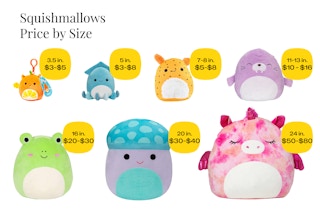graphic of squishmallows priced by size