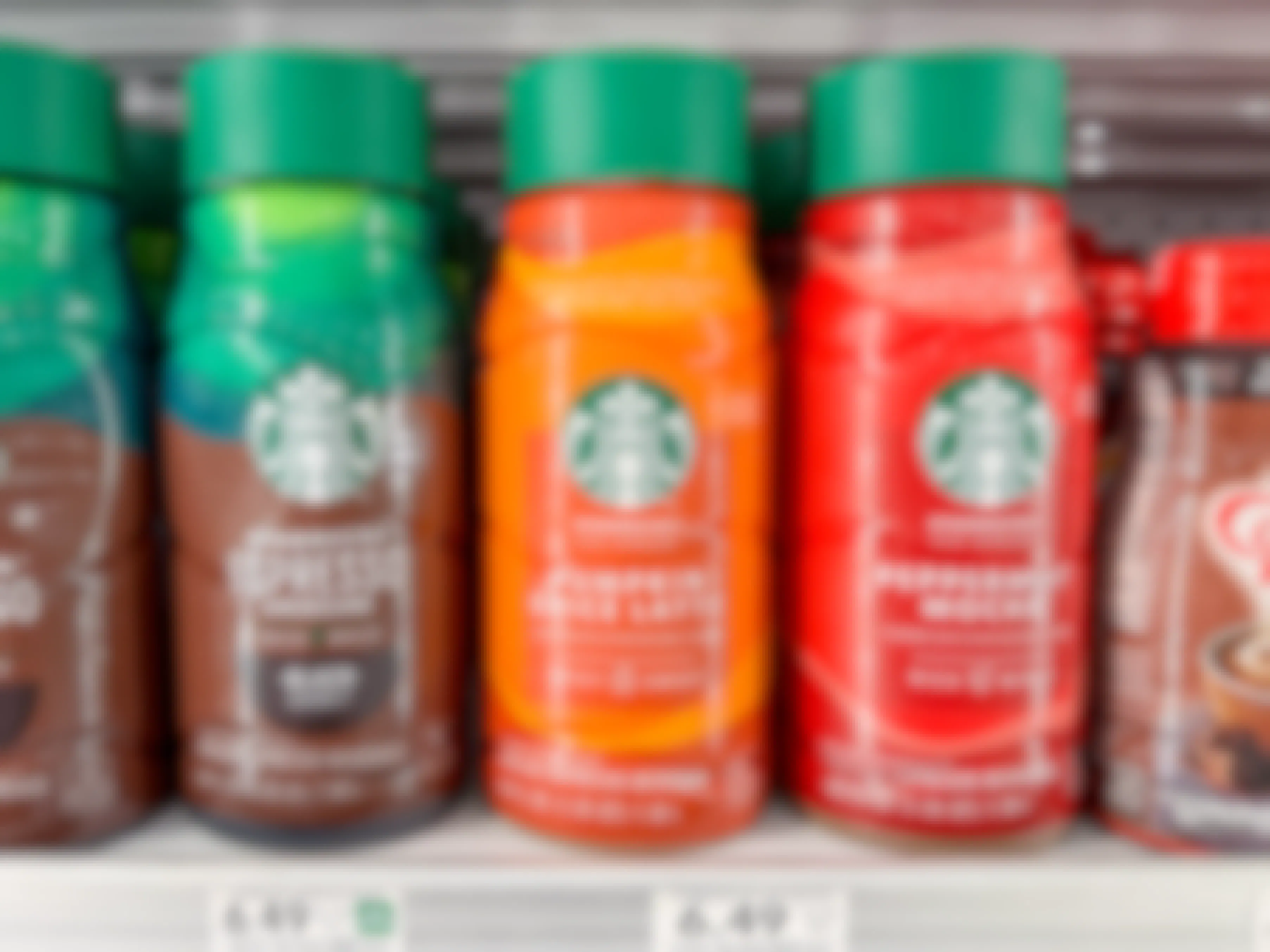 a Starbucks pumpkin spice iced espresso drink on a shelf in Publix