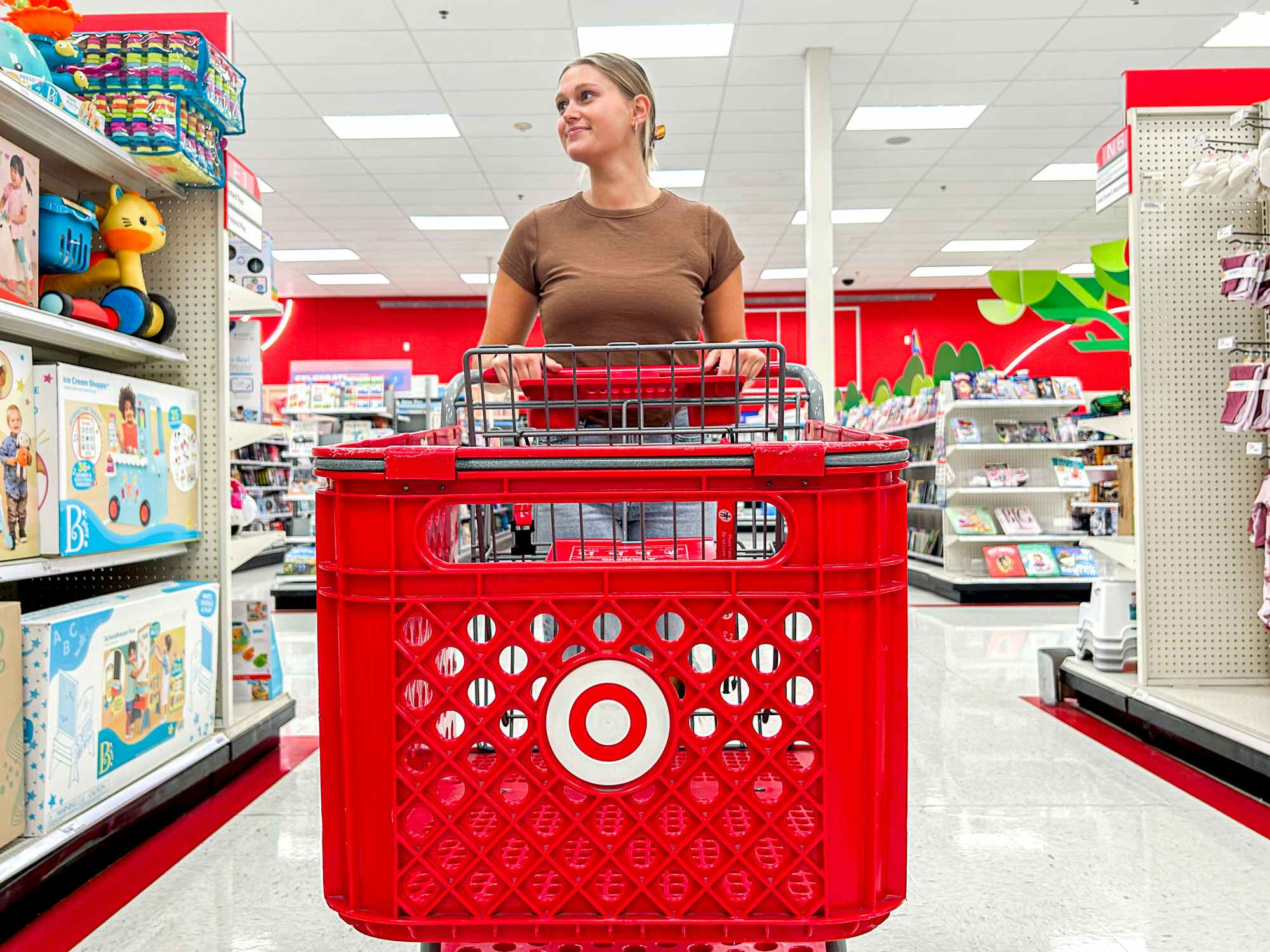 a person pushing a cart in target