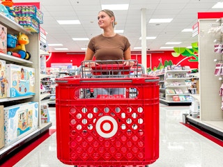 a person pushing a cart in target