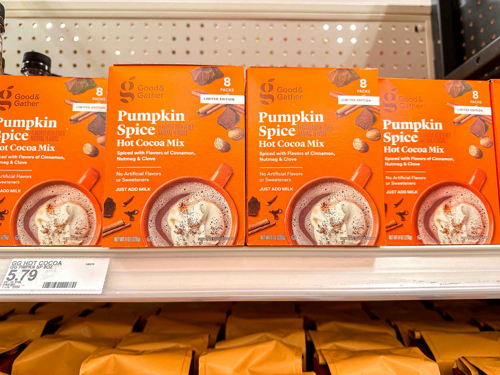 pumpkin hot cocoa sitting on a target shelf