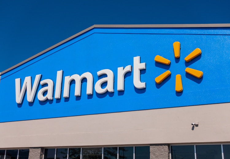 the front entrance sign of a Walmart store