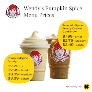 A graphic of prices for the Pumpkin Spice menu at Wendy's.