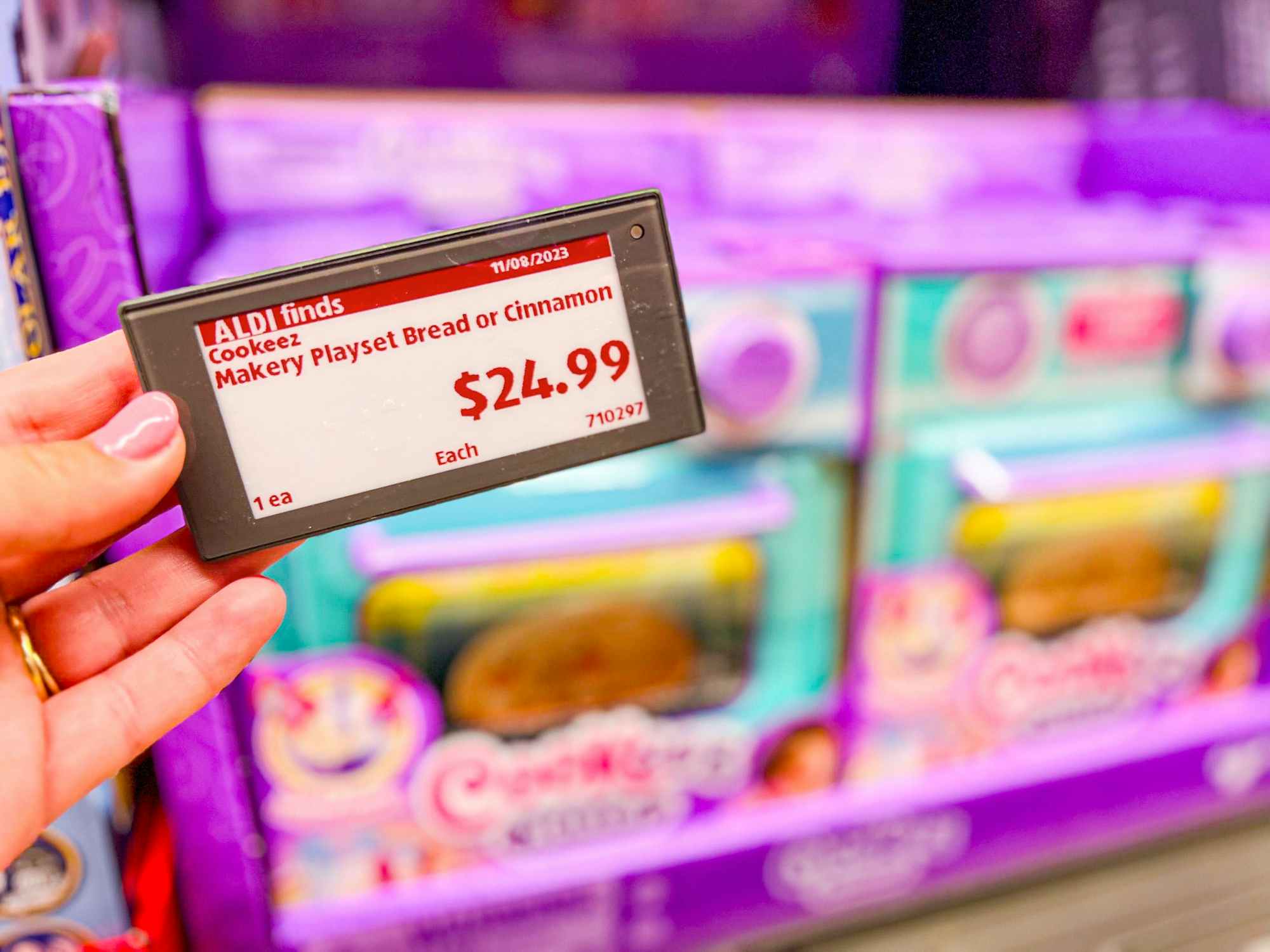 the price tag for Cookeez Makery toys at Aldi