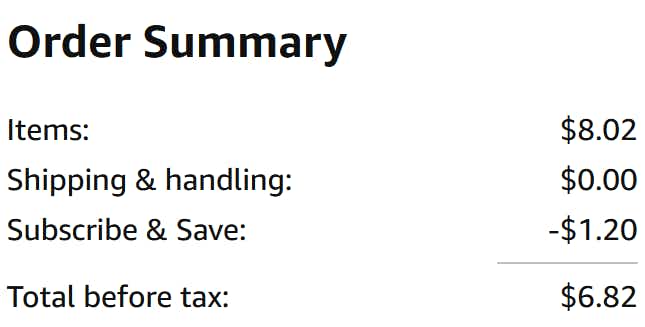 an amazon order summary ending in $6.82