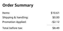 A screenshot of the total