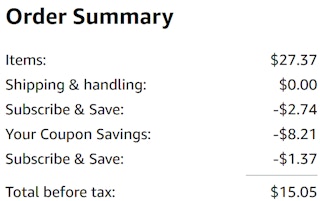 an amazon order summary ending in $15.05