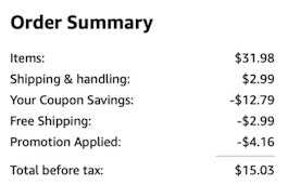 A screenshot of the total