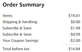 an amazon order summary ending in $14.84