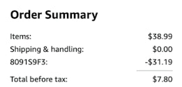 A screenshot of the total