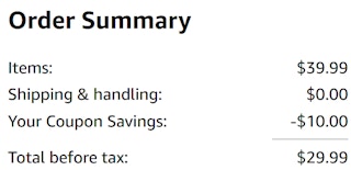 an amazon order summary ending in $29.99