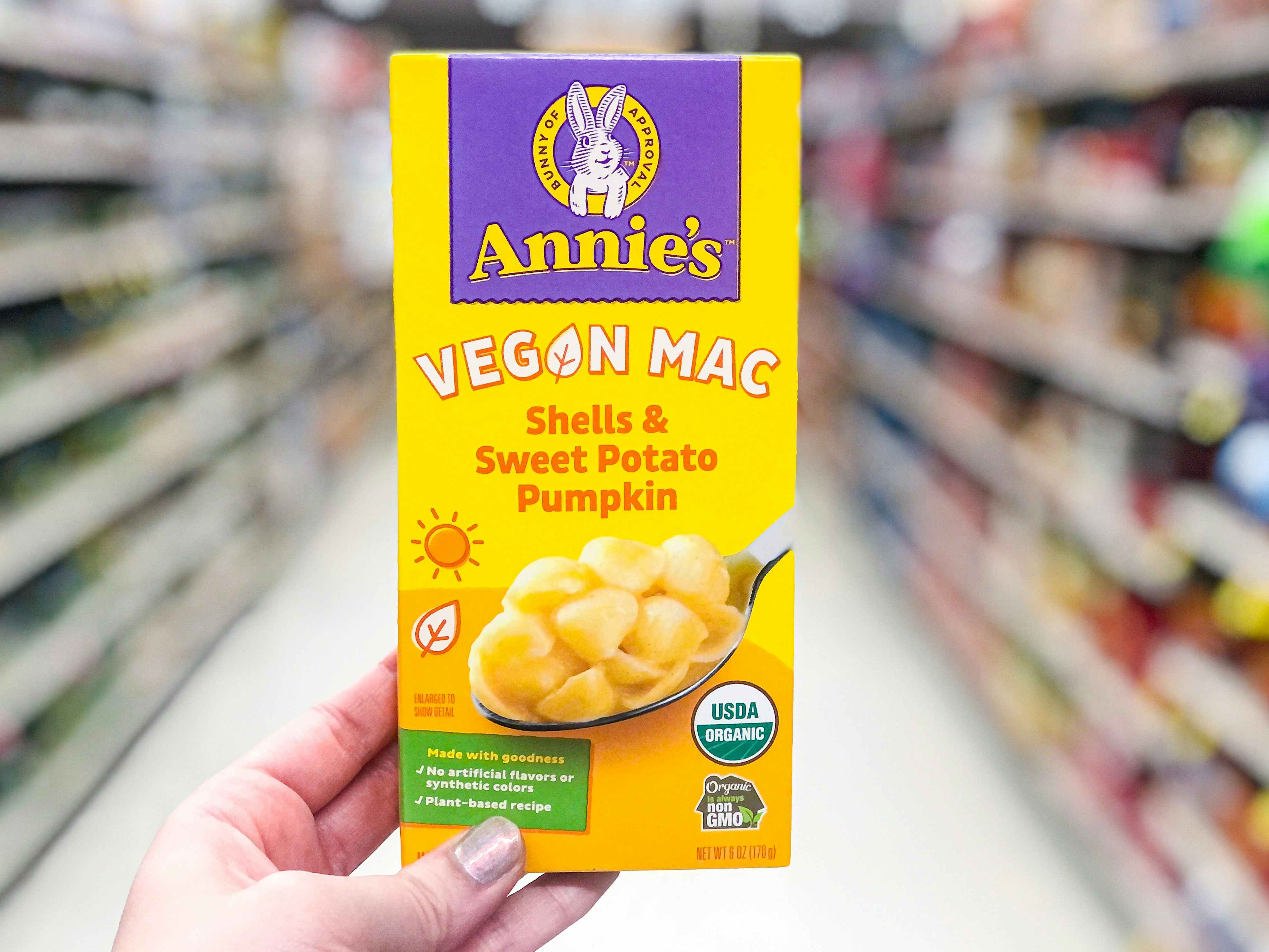 Annies vegan mac and cheese in hand
