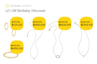jewelry from Kendra Scott with a 25% birthday discount