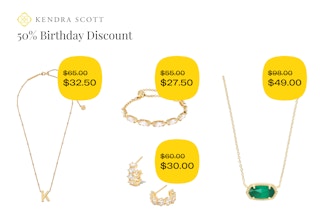 jewelry from Kendra Scott with a 50% birthday discount