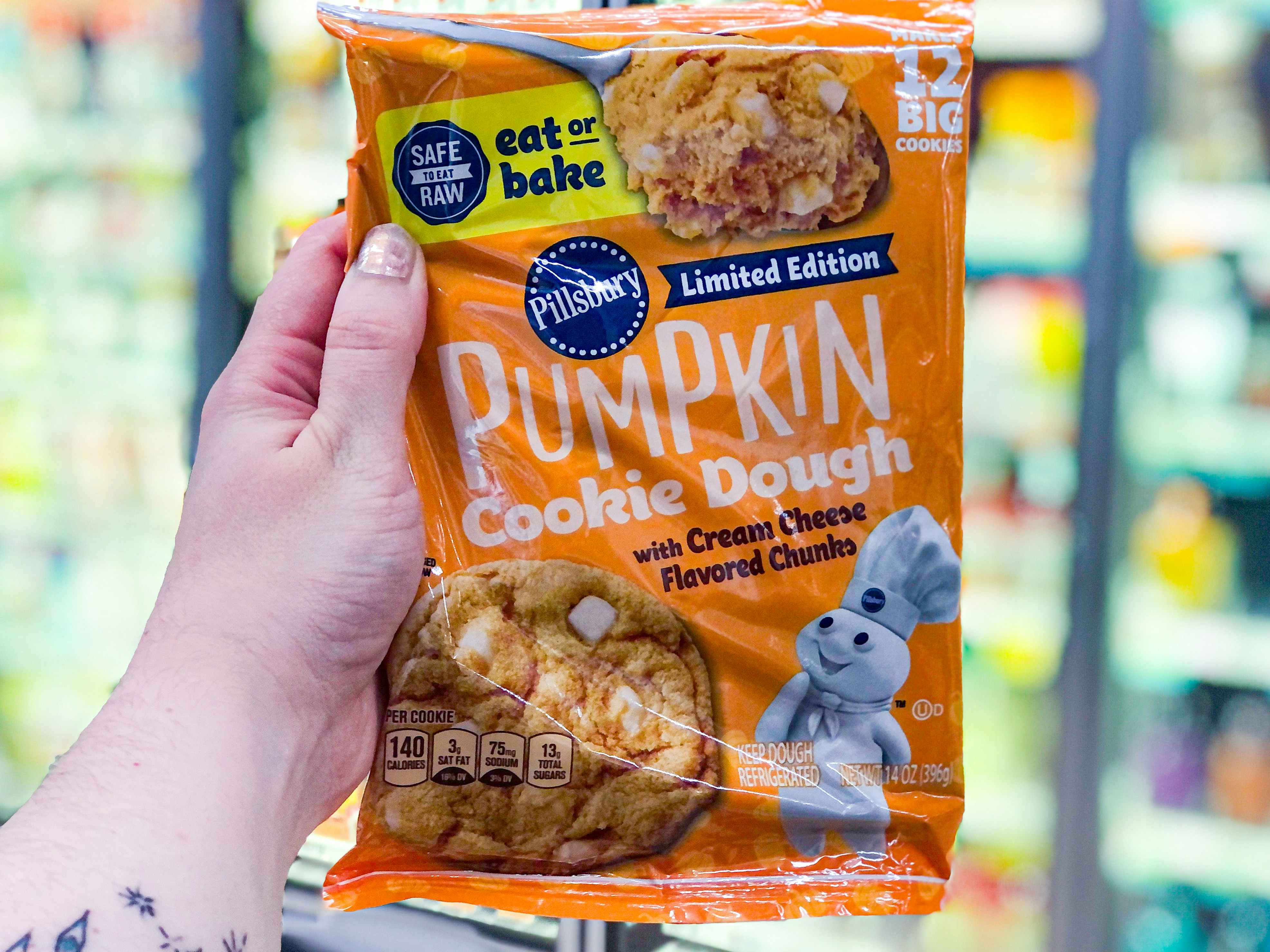 Pumpkin cookie dough in hand