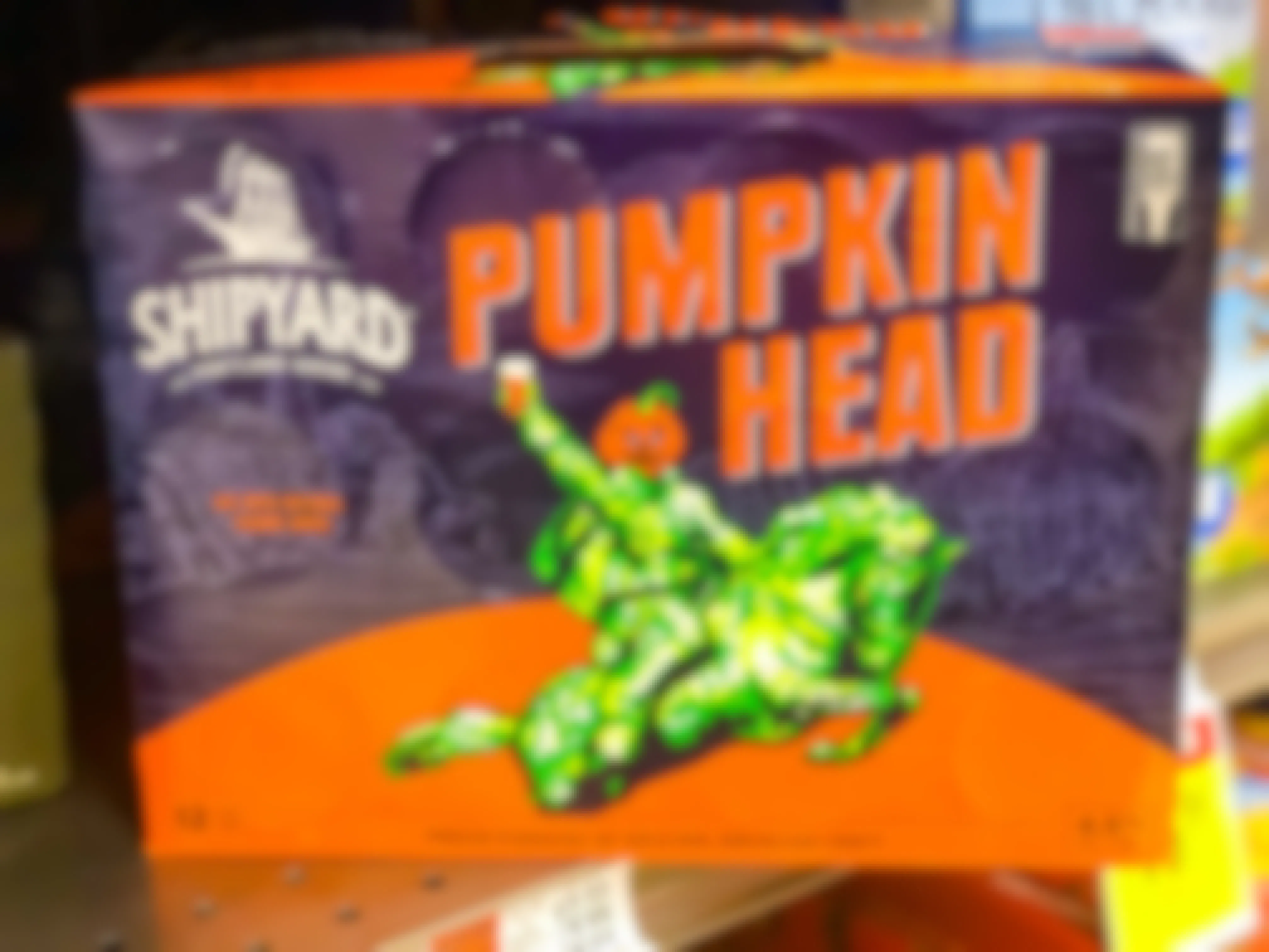 Shipyard pumpkin head beer on shelf