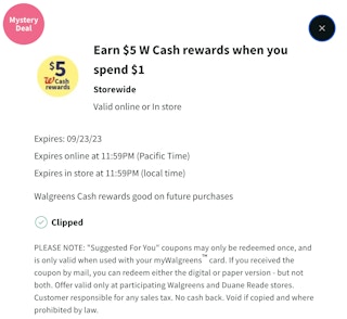 screenshot image of Walgreens Cash booster coupon