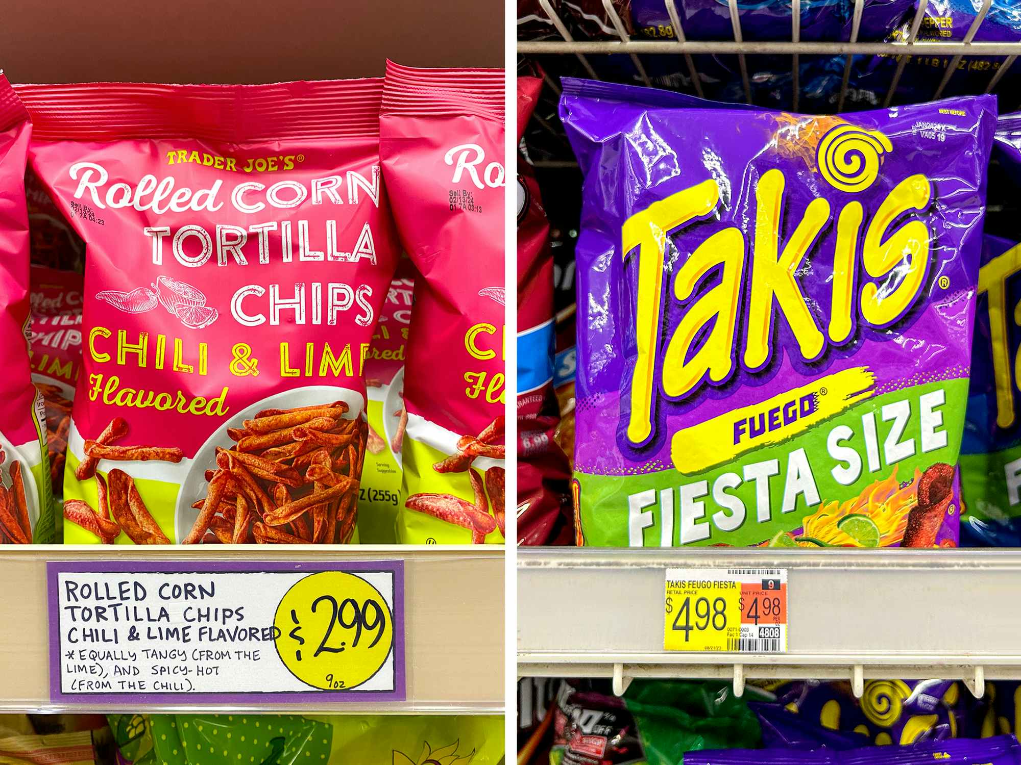 takis vs trader joes rolled corn tortilla chips price comparison