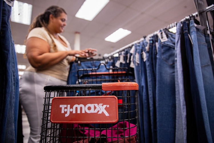 Model shopping for jeans at Tjmaxx