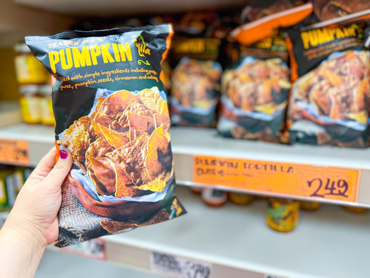 pumpkin tortilla chips at Trader Joe's
