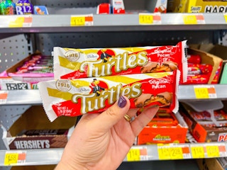 Chocolate turtles in hand