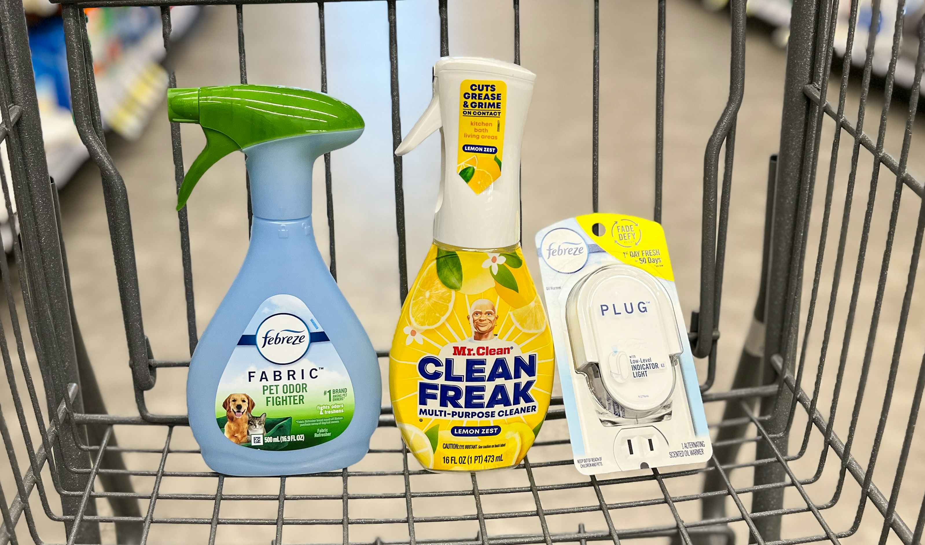 walgreens cart with mr clean and febreze items