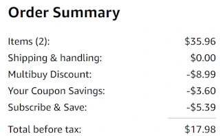 An Amazon order summary ending in $17.98