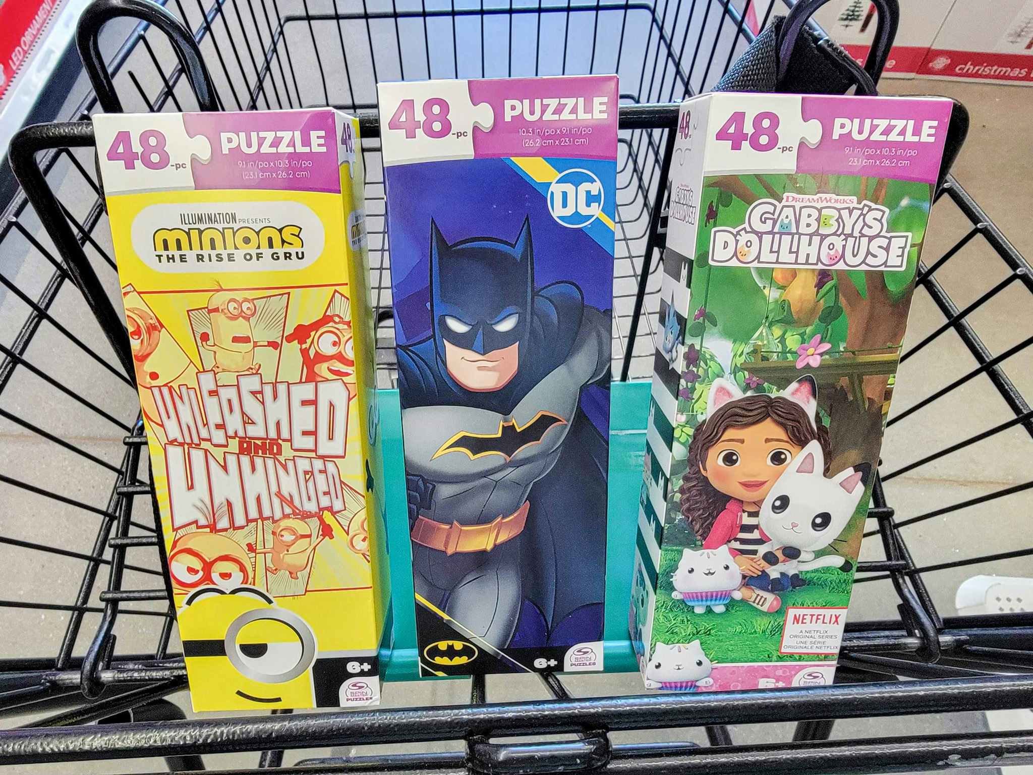 licensed character puzzles in a cart
