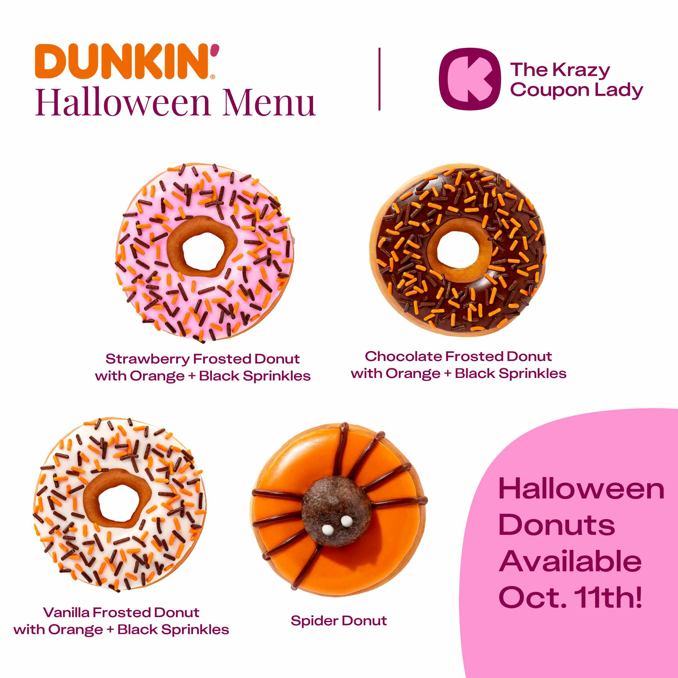 Dunkin' Halloween donut release graphic