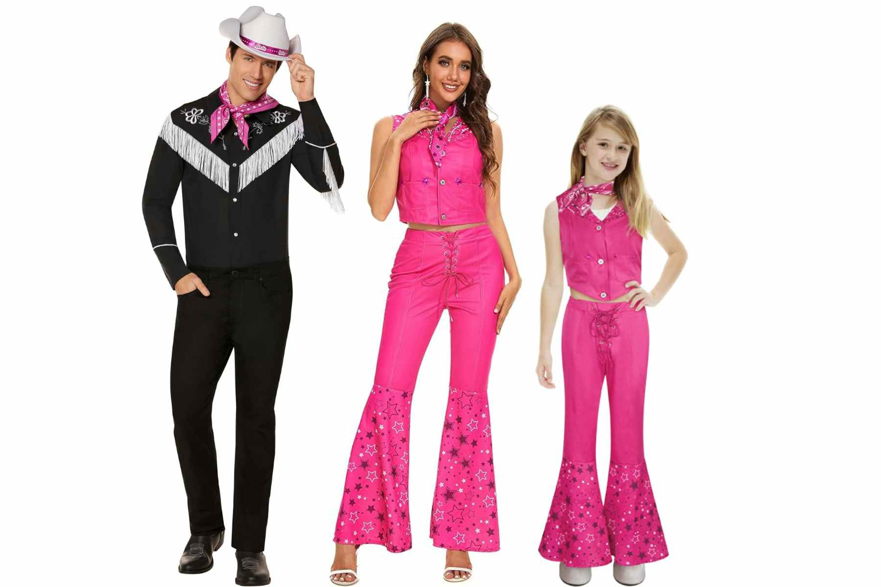 images of a family halloween costume of cowboy barbie