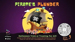 the banner for Pirate's Plunder event at the Frontier Mall