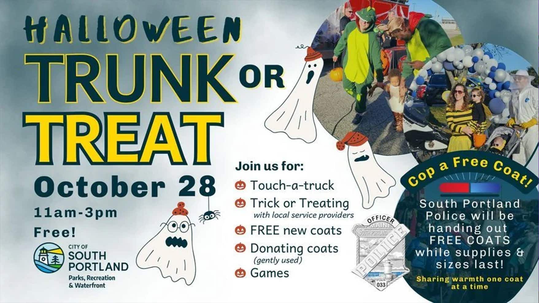 the banner for the Halloween Trunk or Treat event in Maine
