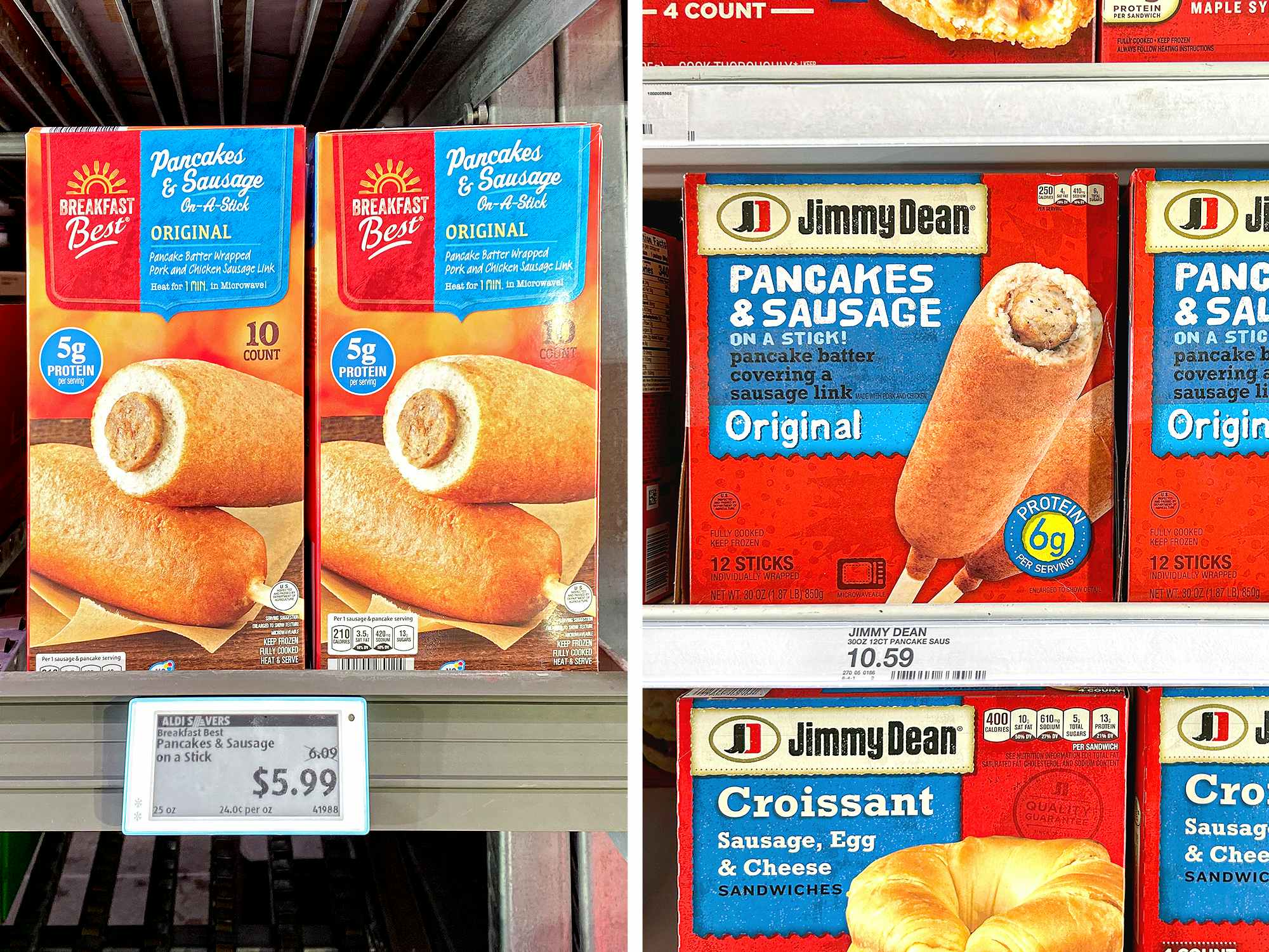 aldis breakfast best vs. jimmy dean pancakes and sausage on a stick price comparison