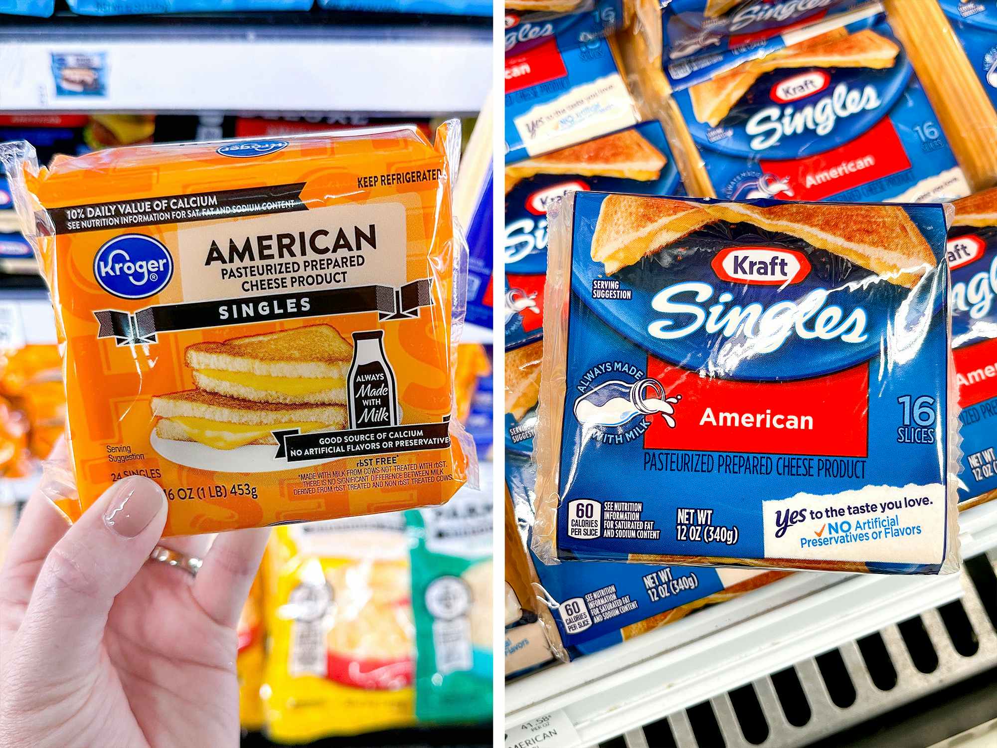 kroger's brand vs kraft singles sliced cheese price comparison