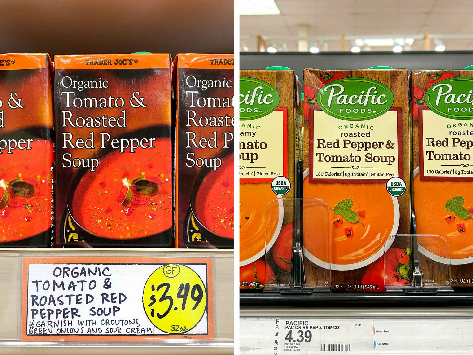trader joes brand vs pacific organic roasted red pepper soup price comparison