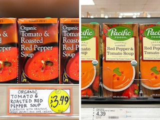 trader joes brand vs pacific organic roasted red pepper soup price comparison