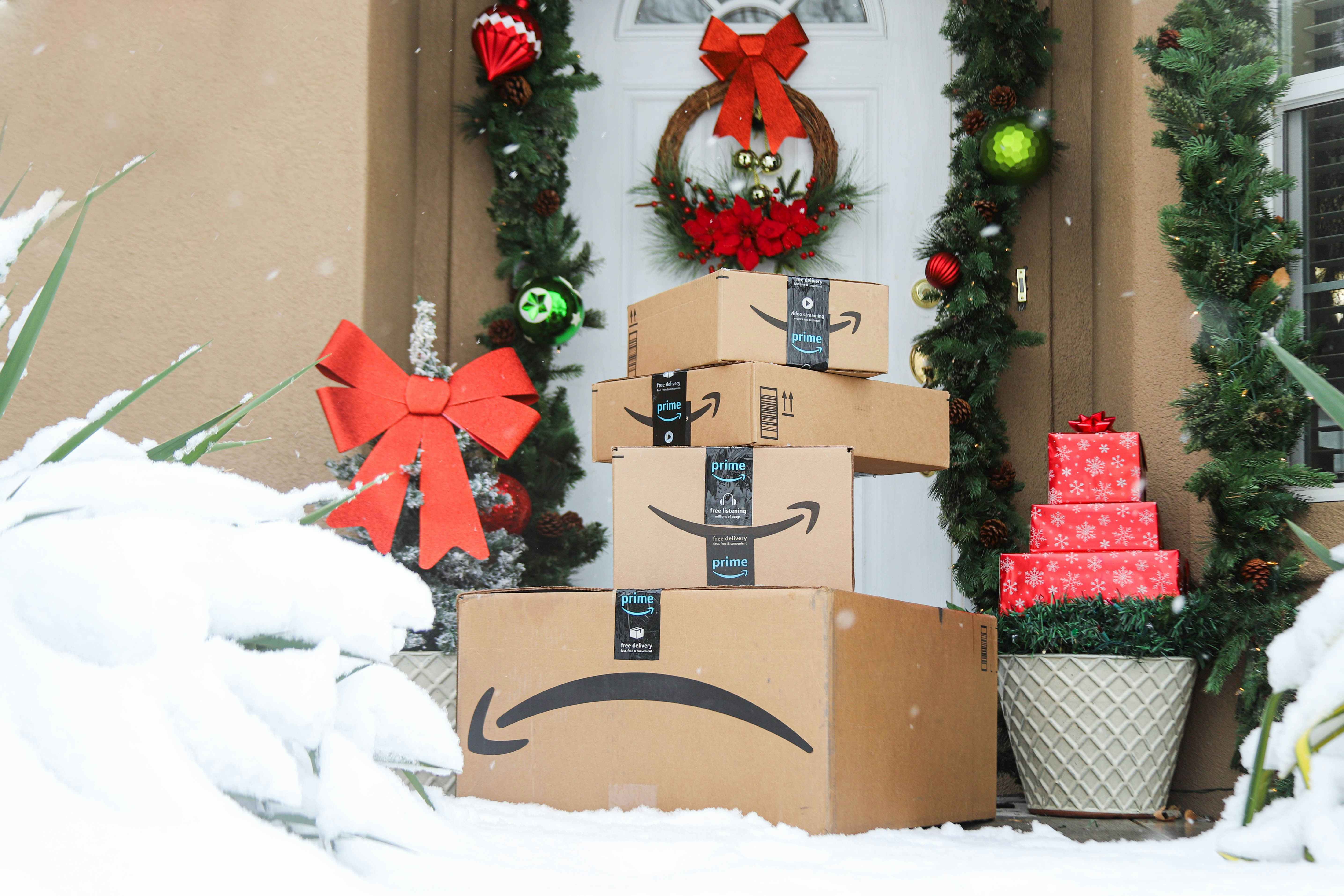 amazon boxes in the snow 
