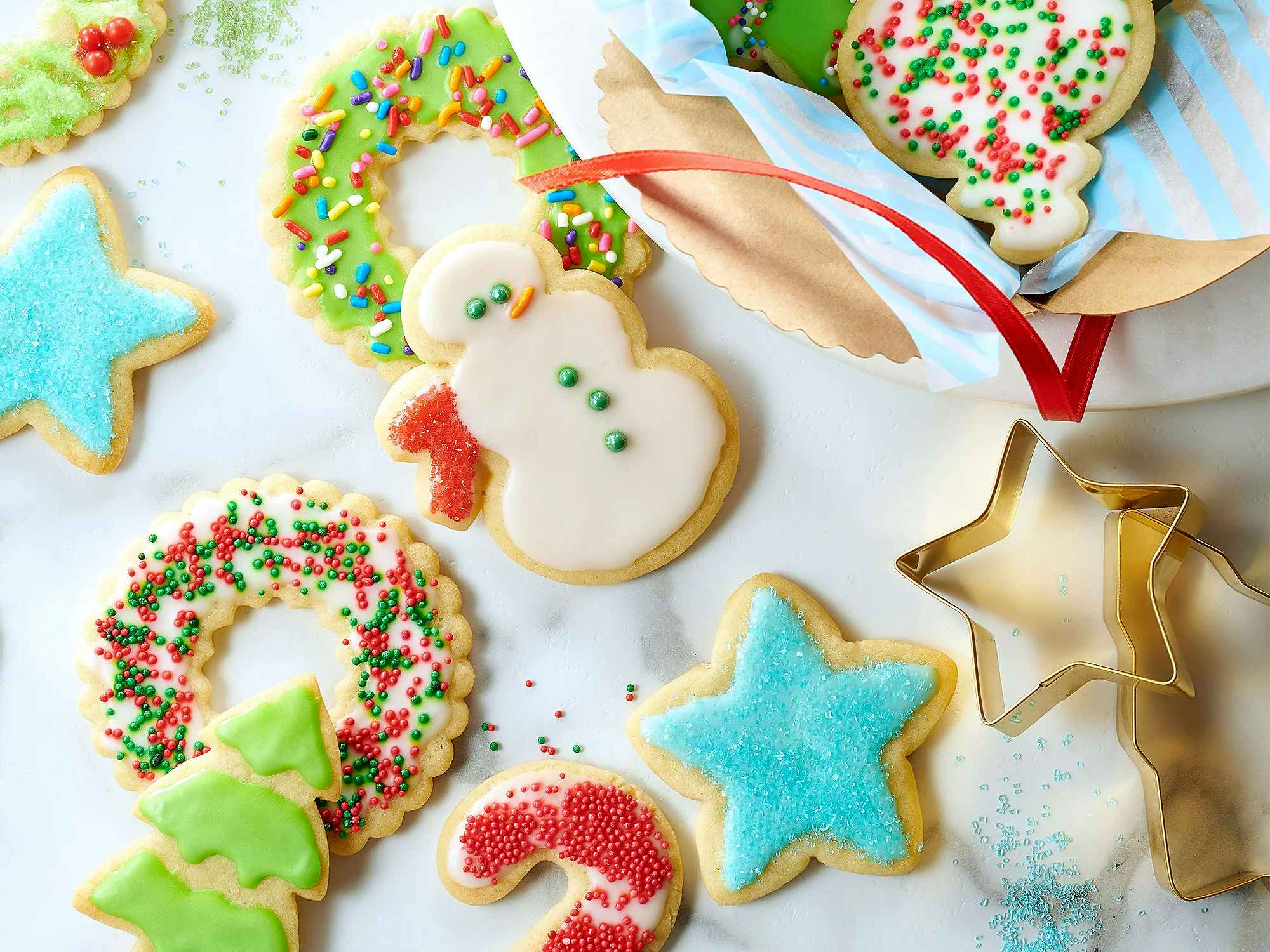 decorated christmas cookies on counter