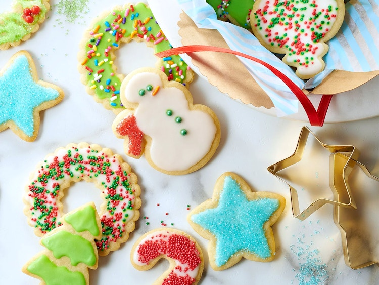decorated christmas cookies on counter