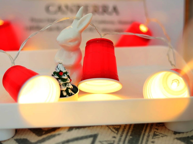 party lights using red solo shot cups