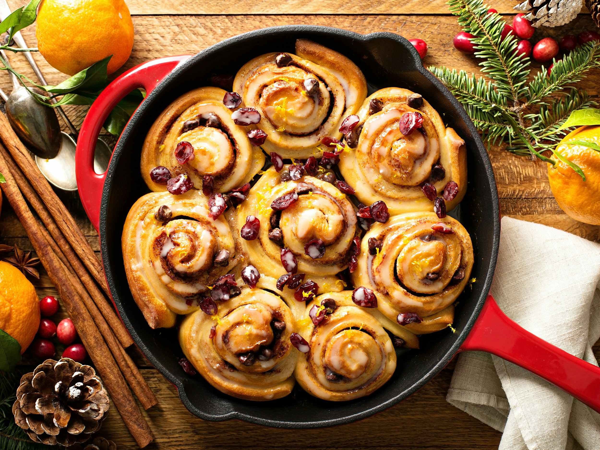 orange-cranberry rolls for holiday brunch on table