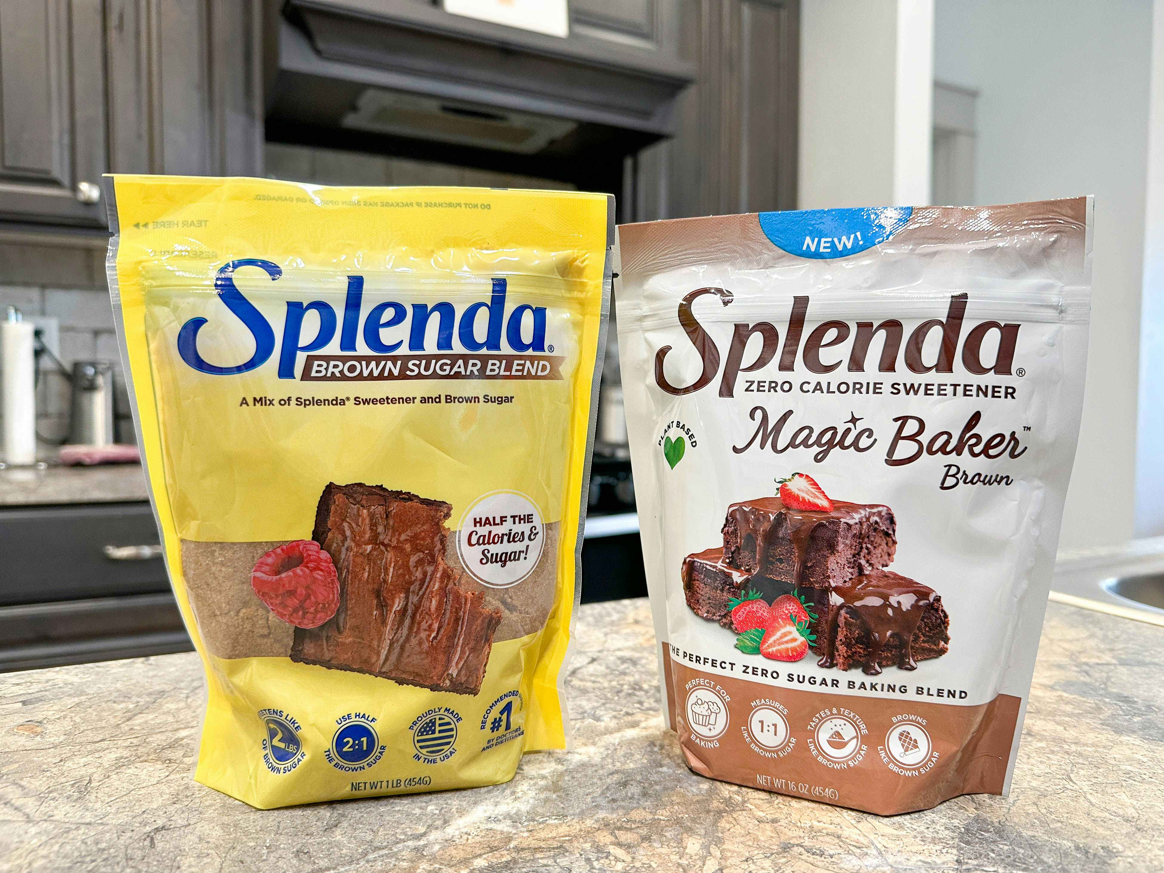 two packages of spenda on kitchen counter
