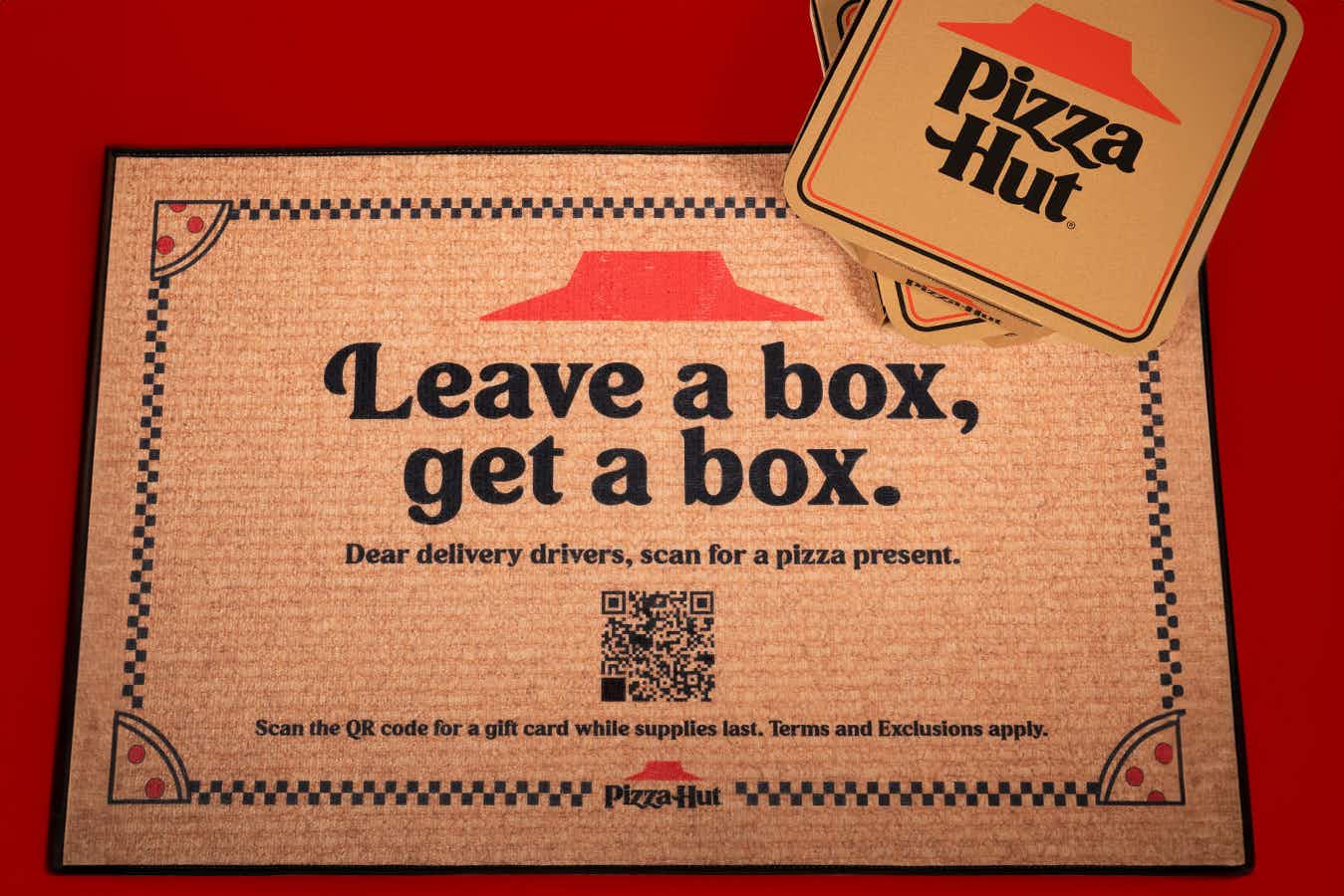 pizza hut leave a box get a box welcome mat with a qr code